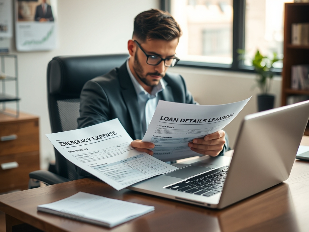 Person reviewing loan details for an emergency expense