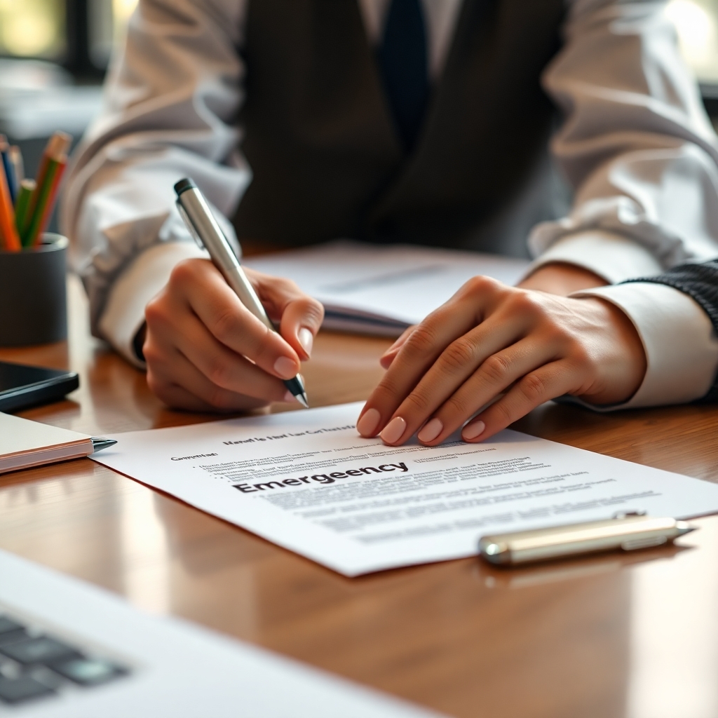 Closeup of an emergency loan contract being signed
